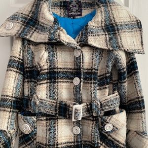 Plaid Cream & Blues Ultra soft Peacoat